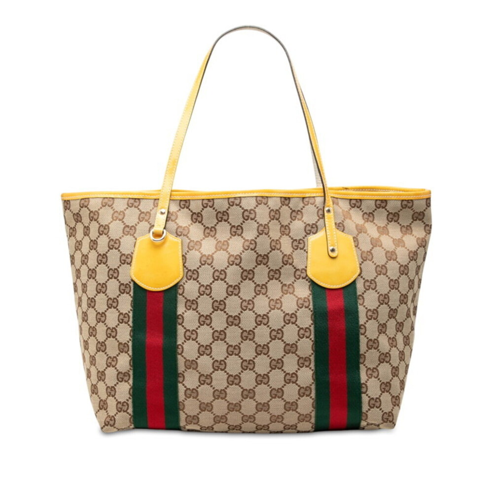 Gucci GG Canvas Sherry Line Jolie Tote Bag Shoulder 211970 Beige Brown Enamel...